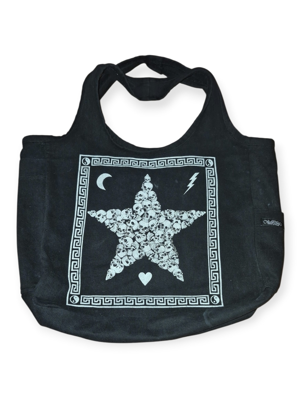 Lauren Moshi Y2K Retired Black Graphic Skull Star Over Sized Heavy Canvas Tote.